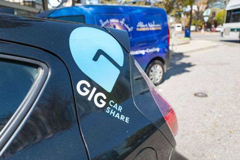 One of GIG Car Share's Toyota Priuses on a street in Berkley, California.